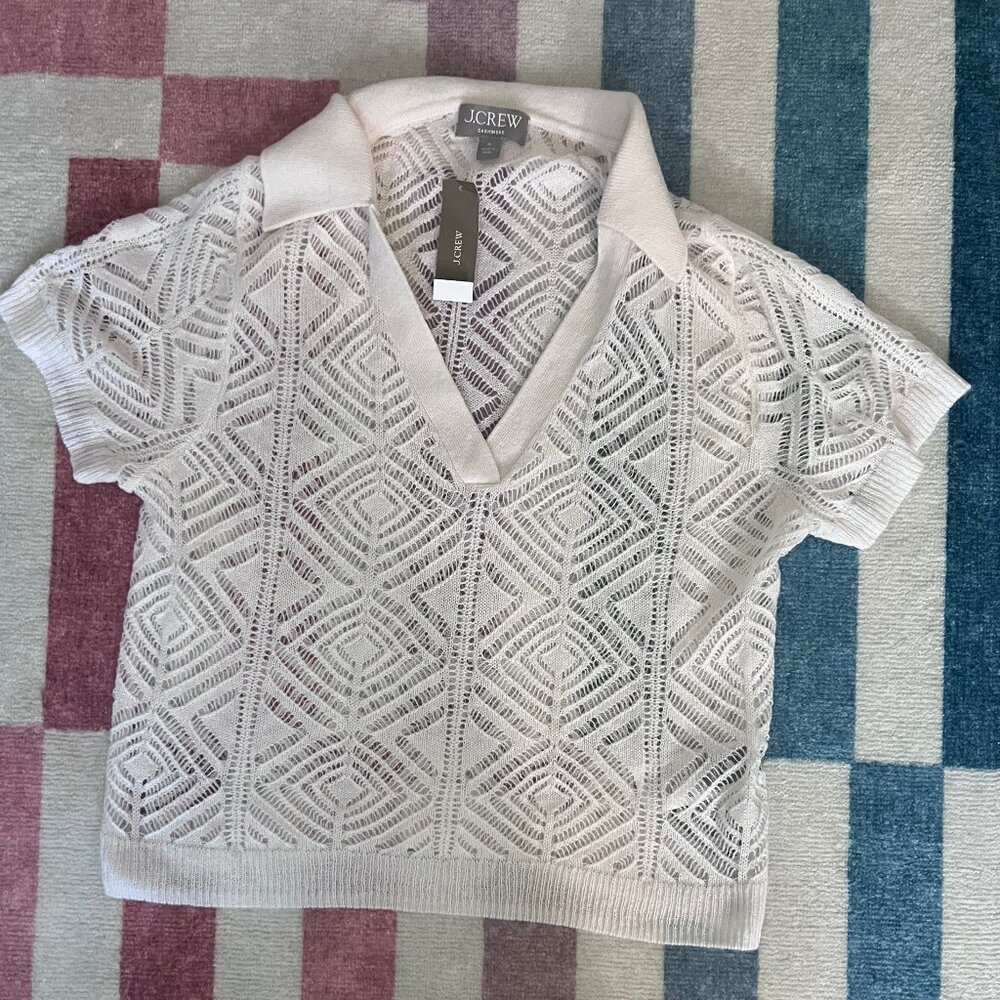 NWT J. Crew cashmere lace pointelle sweater polo